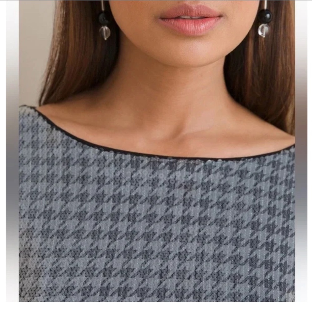 Chico’s - Houndstooth Sequin Tunic Knit Top | 2(L) - Picture 2 of 5
